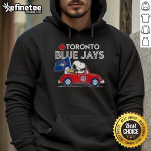 Alt Text: Premium Snoopy and Woodstock on Volkswagen Beetle hoodie for Toronto Blue Jays baseball fans, stylish and fun.