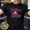 Premium Snoopy and Woodstock X Philadelphia Phillies baseball fans t-shirt featuring vibrant graphics and team colors.
