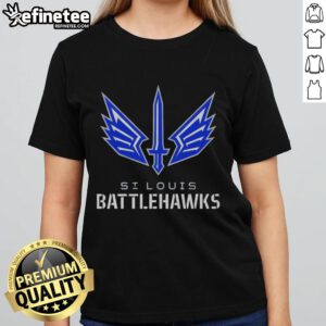 Premium St. Louis Battlehawks lockup logo on a stylish ladies tee, perfect for fans of the XFL team.