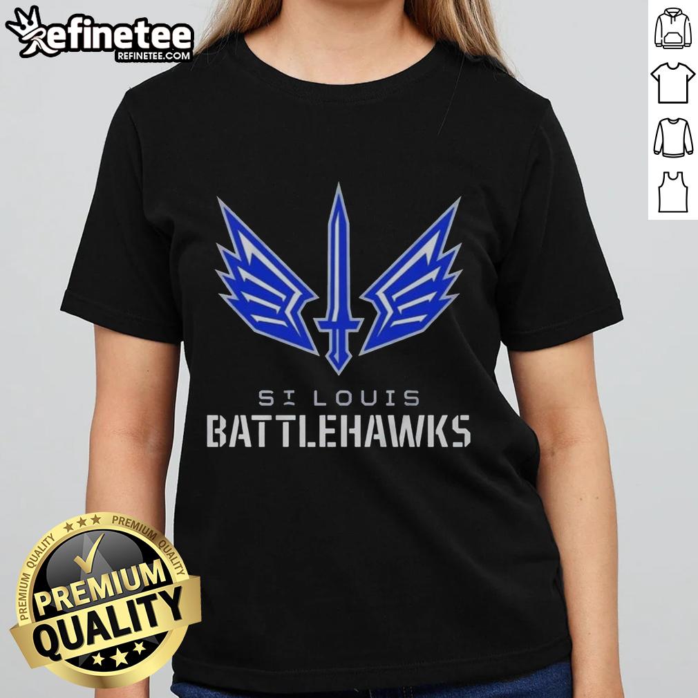 Premium St. Louis Battlehawks lockup logo on a stylish ladies tee, perfect for fans of the XFL team.
