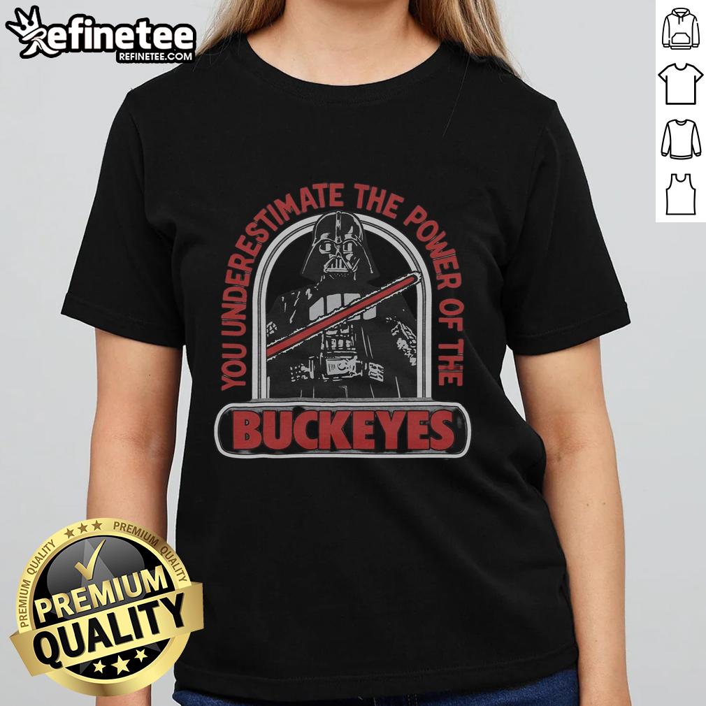 Alt Text: Premium Star Wars Darth Vader X Ohio State ladies tee featuring a stylish design perfect for fans and fashion lovers.