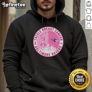 Premium Baltimore Ravens hoodie featuring skyline design to support breast cancer awareness.