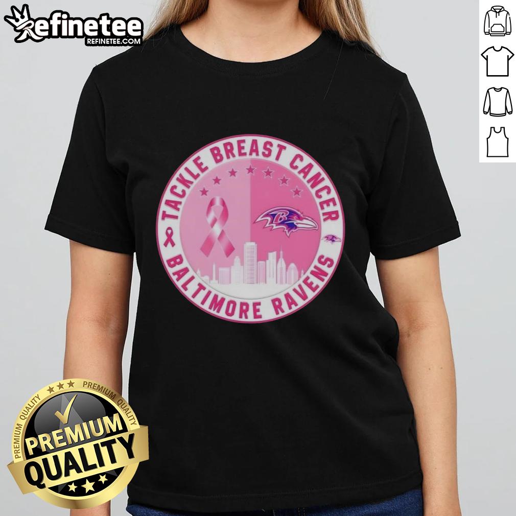 Premium Tackle Breast Cancer Baltimore Ravens Football Skyline Ladies Tee featuring a stylish design for fans.