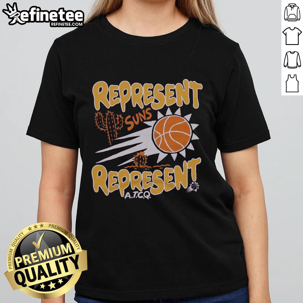 Alt Text: Pretty A Tribe Called Quest X Phoenix Suns Represent Ladies Tee featuring vibrant graphics and stylish design.