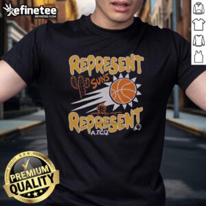 Alt Text: Pretty A Tribe Called Quest X Phoenix Suns Represent T-Shirt featuring vibrant design and bold graphics.