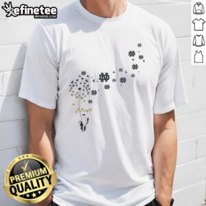 Pretty dandelion flower design on a Notre Dame Fighting Irish football logo t-shirt, perfect for fans and floral enthusiasts.