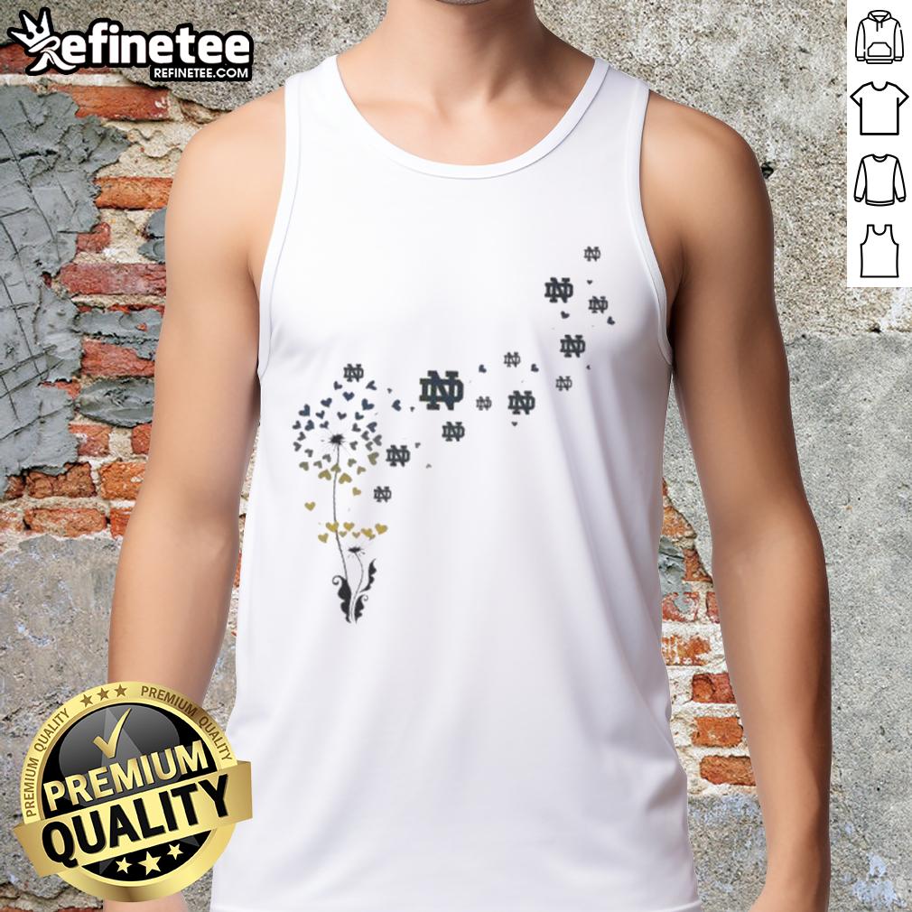 Pretty dandelion flower with Notre Dame Fighting Irish football logo on a stylish tank top.