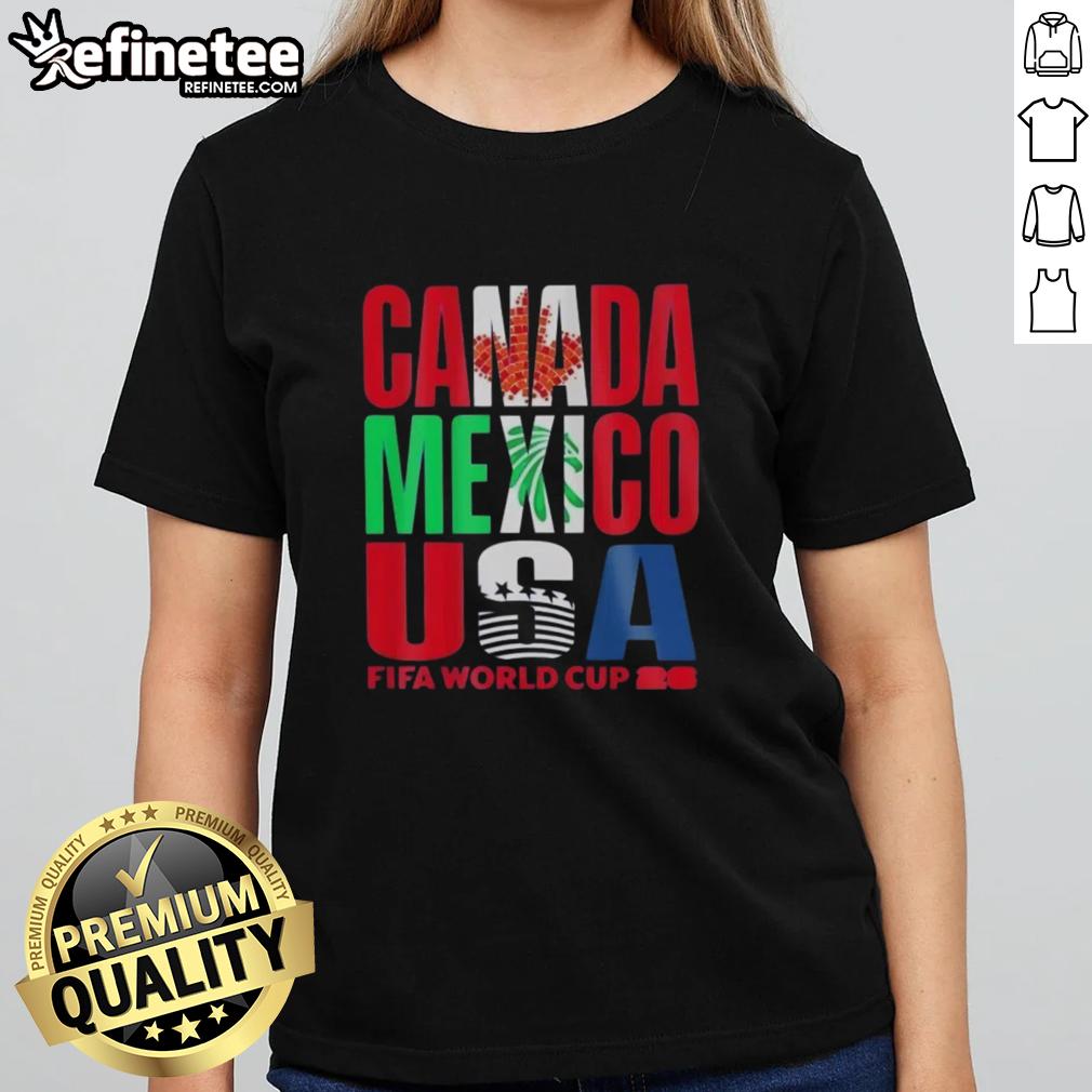 Top Canada Mexico USA FIFA World Cup 2026 ladies tee featuring vibrant design for soccer fans and supporters.