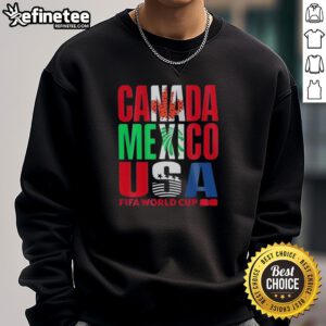 Cozy sweatshirt featuring 'Top Canada Mexico USA FIFA World Cup 2026' design, perfect for soccer fans and tournament supporters.