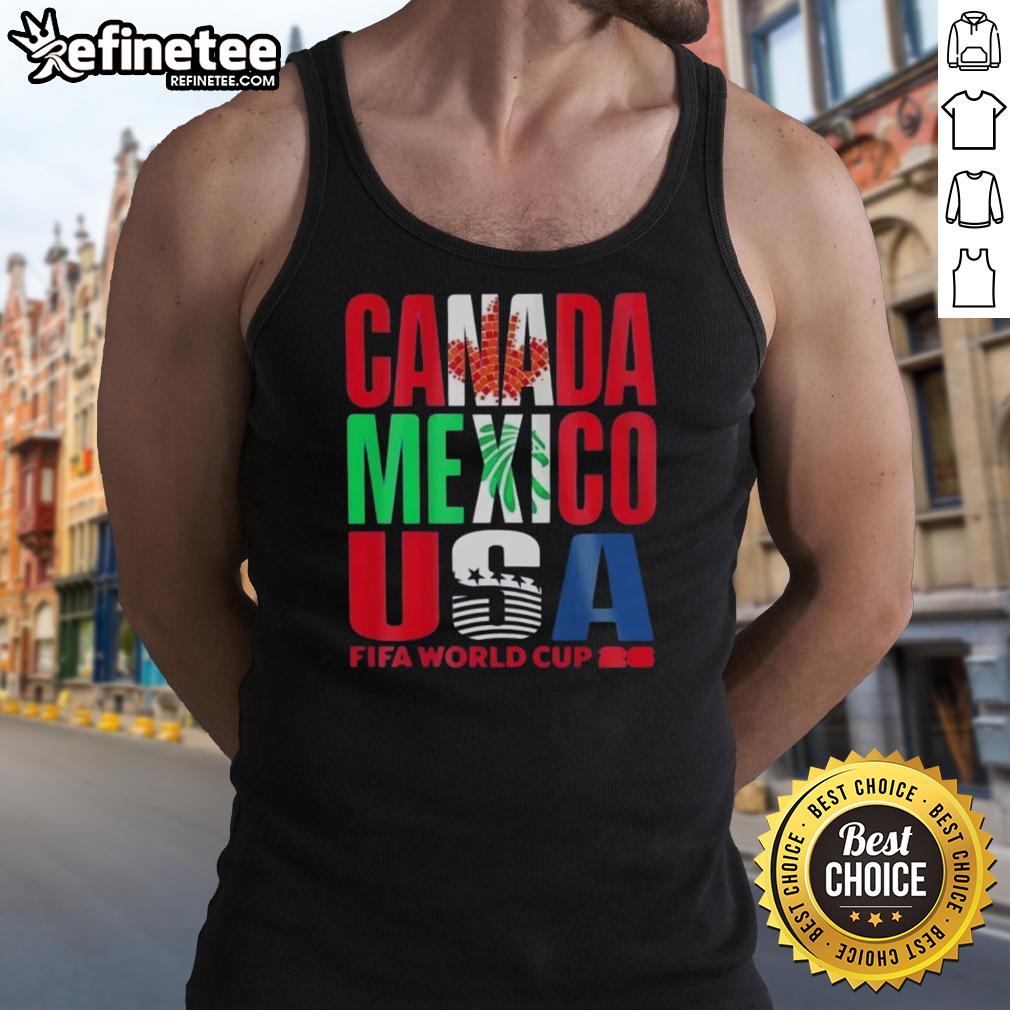 Top Canada Mexico USA FIFA World Cup 2026 tank top featuring vibrant colors and sports-themed design for fans.