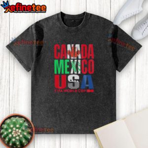 Top Canada Mexico USA FIFA World Cup 2026 washed t-shirt featuring vibrant team colors and a stylish design.