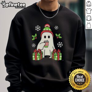 Happy Christmas Ghost sweatshirt featuring a cheerful ghost design perfect for festive holiday apparel.