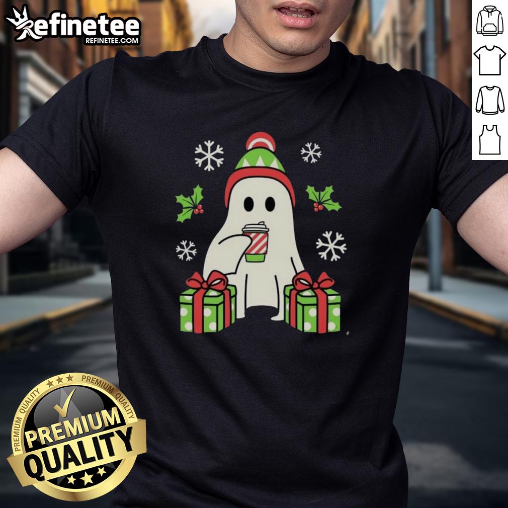 Happy Christmas Ghost T-Shirt featuring a playful ghost design in festive colors, perfect for holiday celebrations.
