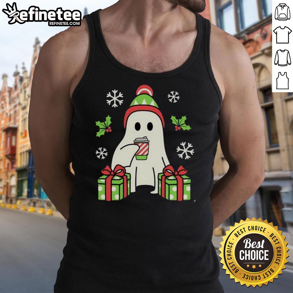 Happy Christmas Ghost Tank Top featuring a festive ghost design perfect for holiday celebrations and casual wear.