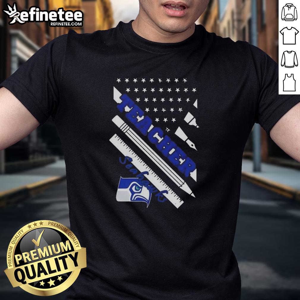 Nice Seattle Seahawks Football X Teacher American Flag T-Shirt featuring vibrant colors and patriotic design for fans.