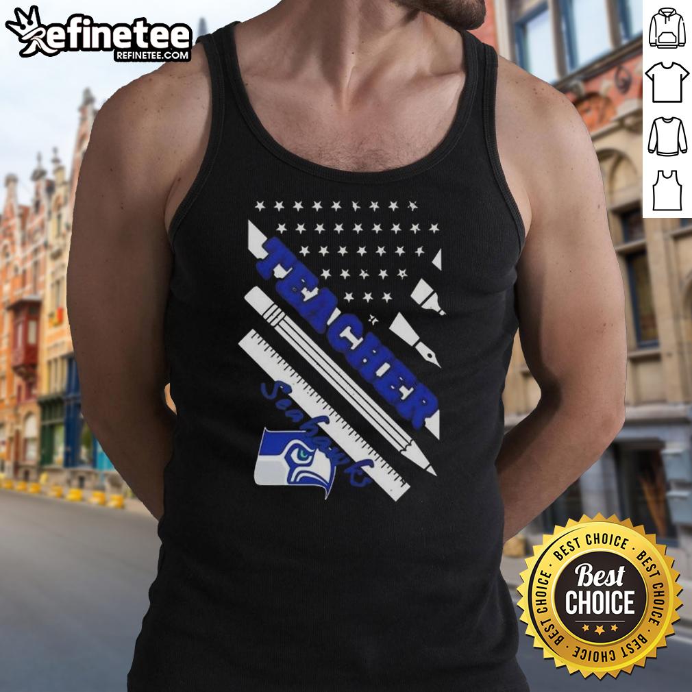 Alt Text: Stylish Seattle Seahawks football tank top for teachers featuring an American flag design.