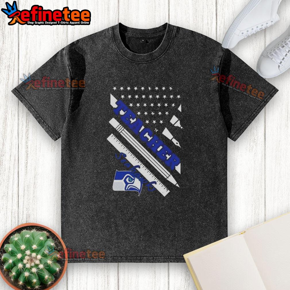 Nice Seattle Seahawks football teacher t-shirt with American flag design, perfect for fans and casual wear.