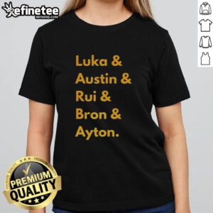 Official Los Angeles Lakers 2025 line-up ladies tee featuring team colors and player names, perfect for fans.