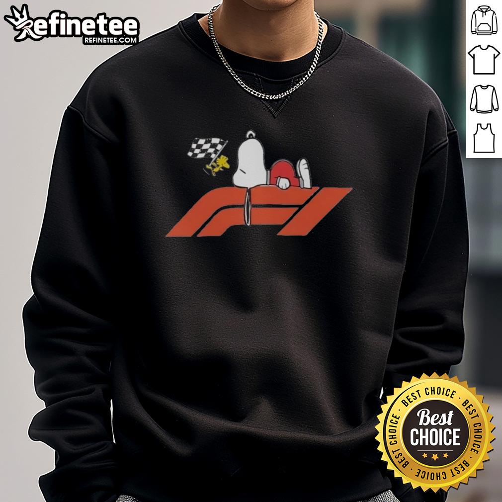 Official Peanuts Las Vegas Grand Prix F1 sweatshirt featuring colorful graphics and a comfortable design for racing fans.