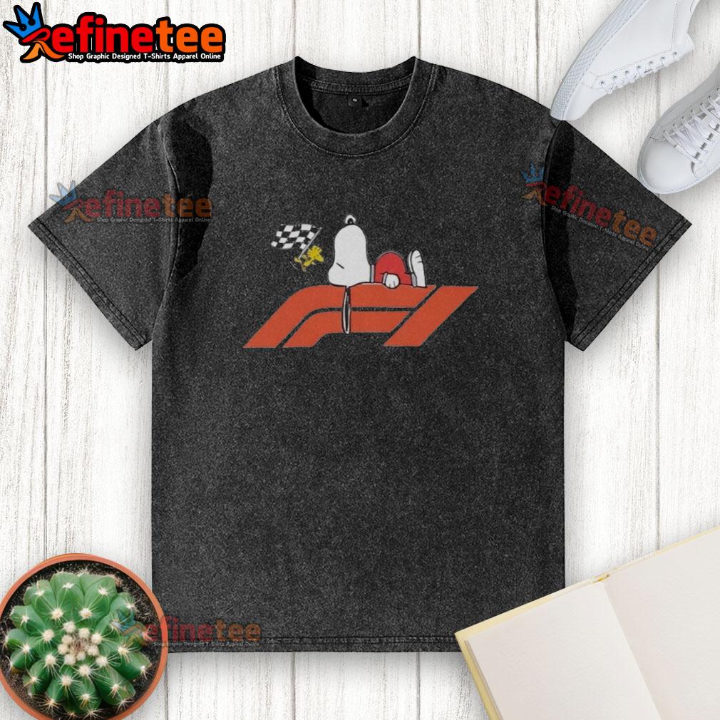 Official Peanuts Las Vegas Grand Prix F1 washed t-shirt featuring colorful graphics and a vintage style.