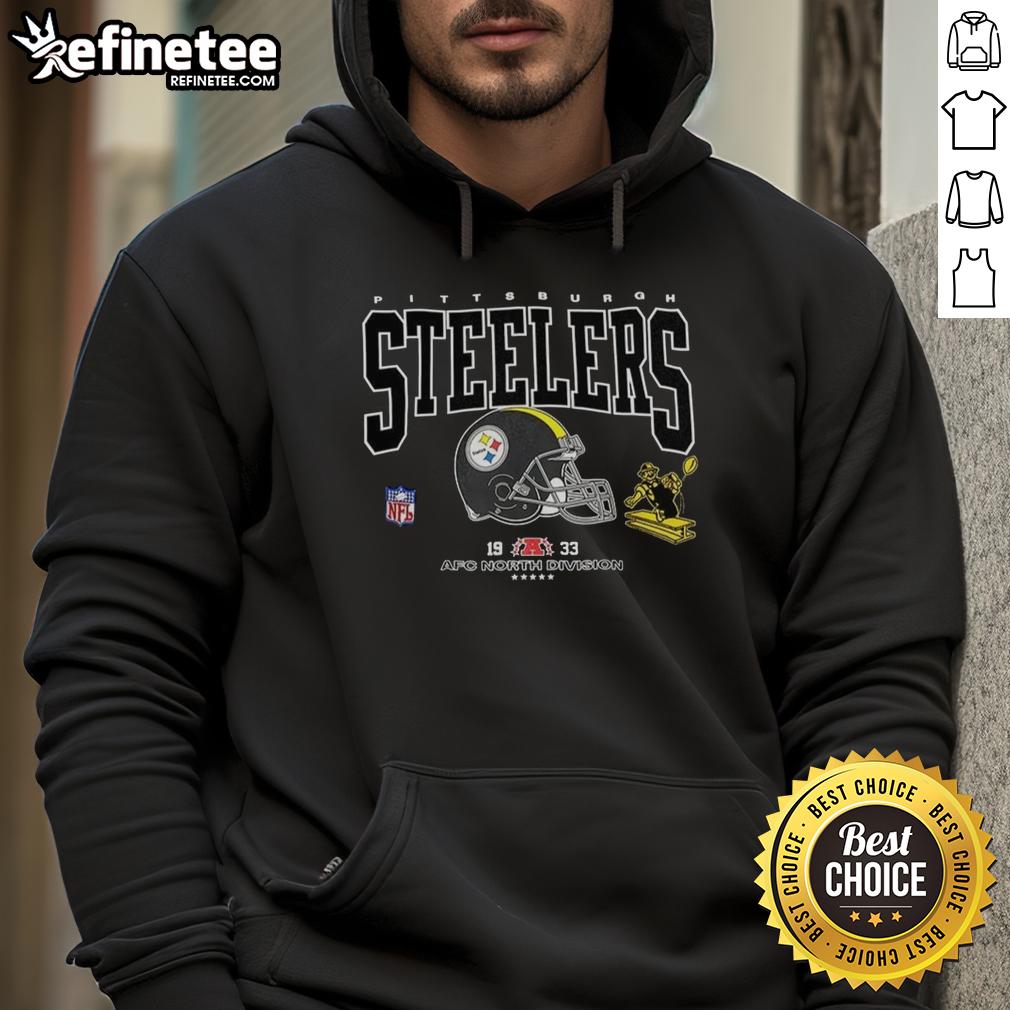 Official Pittsburgh Steelers Football AFC North Division Est. 1933 logo hoodie featuring team colors and design.