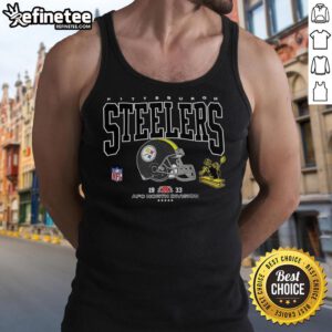 Official Pittsburgh Steelers Football AFC North Division Est. 1933 logo tank top featuring team colors and emblem.