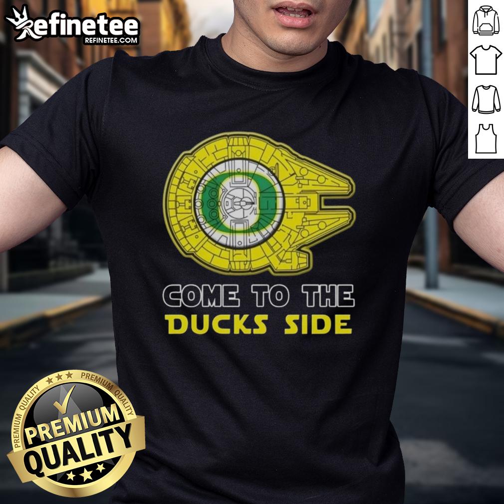 Official Star Wars Come To The Oregon Ducks Side T-Shirt featuring iconic graphics and vibrant colors for fans.