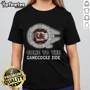 Official Star Wars Come to the South Carolina Gamecocks Side Ladies Tee featuring a stylish design for fans.