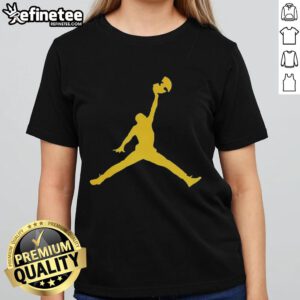 Alt Text: Official Golden Wu-Tang Clan Forever Jumpman logo parody ladies tee featuring unique design and vibrant colors.