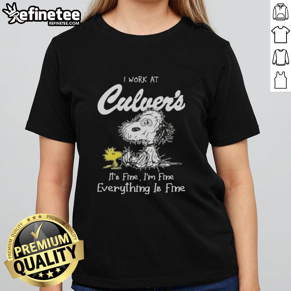 Official Tired Snoopy and Woodstock I Work At Culver's Tee featuring a humorous design for dedicated fans.