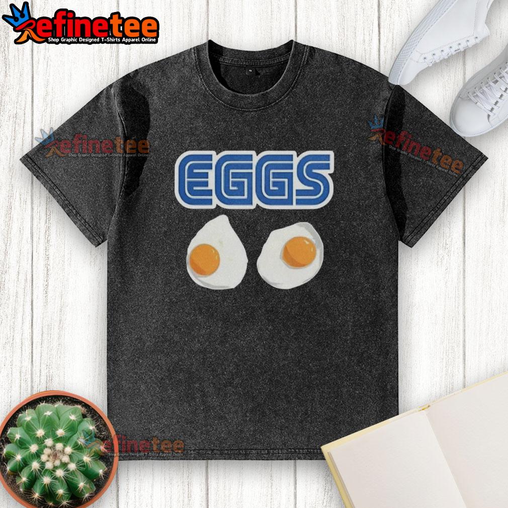 Top 2 Eggs Omelet Sega parody logo on a washed t-shirt, featuring vibrant colors and playful design for gaming fans.