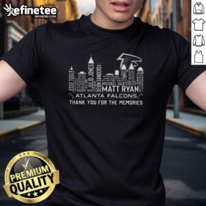 Top Atlanta Falcons Football t-shirt featuring player names and skyline design, perfect for fans to cherish memories.