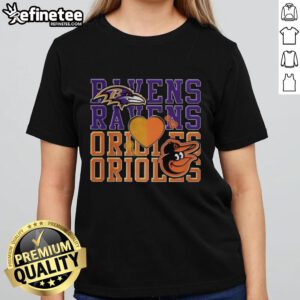 Top Baltimore Ravens NFL and Baltimore Orioles MLB sport lover ladies tee featuring team logos and stylish design.