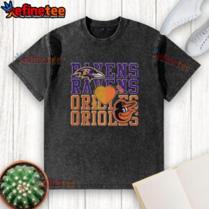 Top Baltimore Ravens NFL and Baltimore Orioles MLB sport lover washed t-shirt featuring team logos and vibrant colors.