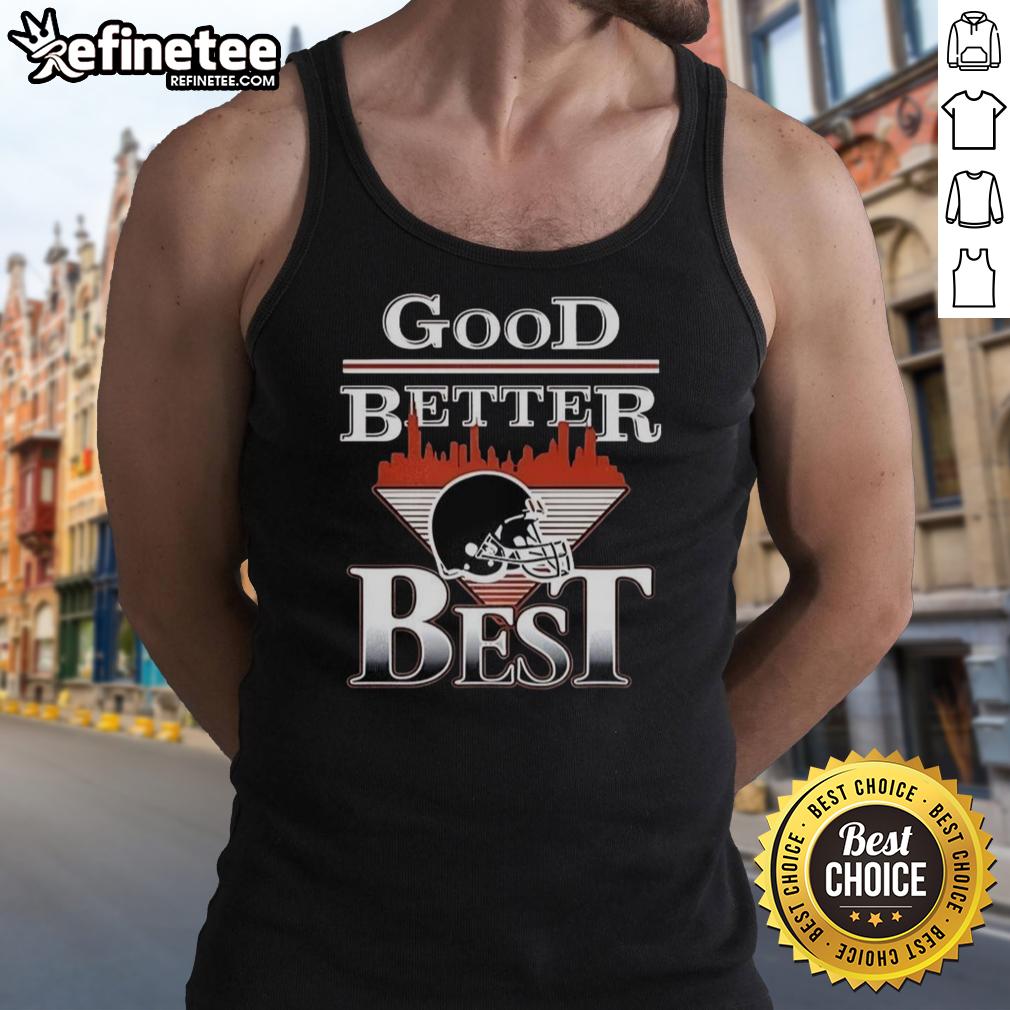 Chicago Bears football tank top featuring a city skyline design, highlighting good, better, best helmet graphics.