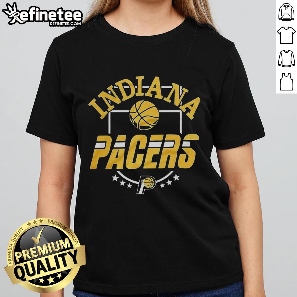Alt Text: Top Indiana Pacers City Basketball 2025 Six Stars logo on a stylish ladies tee, perfect for fans and casual wear.