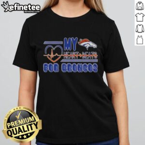Alt Text: Ladies tee featuring 'My Heart Beats for Denver Broncos Football' design, perfect for passionate fans.