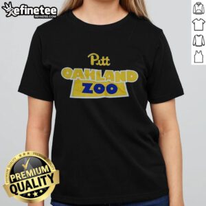 Alt Text: Awesome Pittsburgh Panthers Oakland Zoo Ladies Tee featuring vibrant team colors and stylish design for fans.