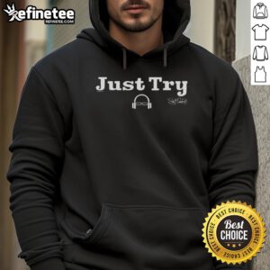 Awesome Scott Van Pelt Podcast Just Try signature logo hoodie in black, showcasing stylish design and comfortable fit.