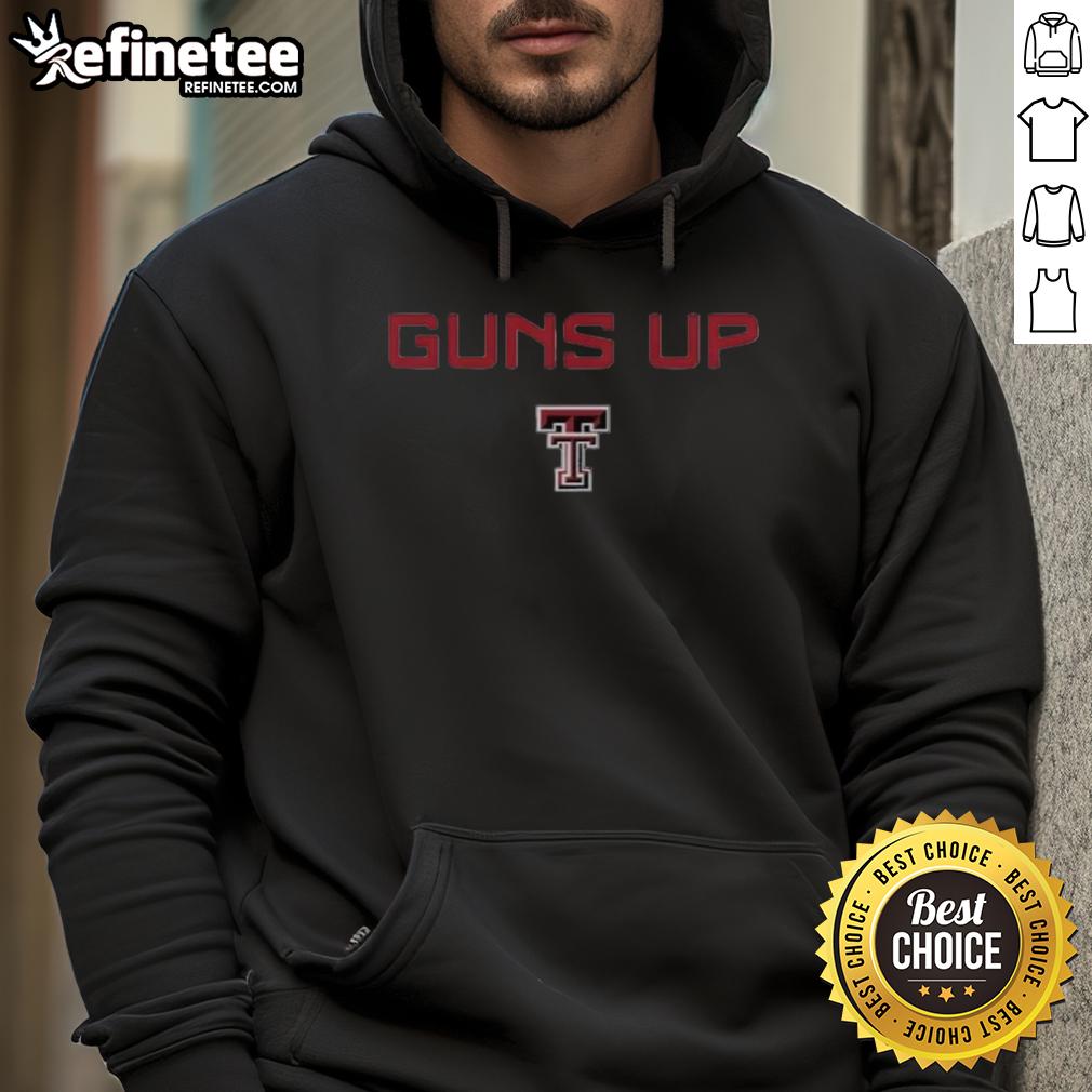 Awesome Texas Tech Red Raiders football logo hoodie featuring the 'Guns Up' rally call design.