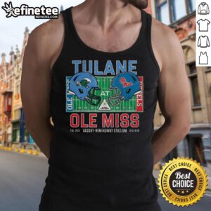 Awesome Tulane Green Wave vs Ole Miss Rebels NCAA CFP 2025 tank top featuring team helmets at Vaught-Hemingway Stadium.