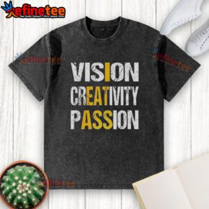 Alt Text: Awesome Vision Creativity Passion Letter on a Washed T-Shirt, perfect for expressing artistic style and individuality.