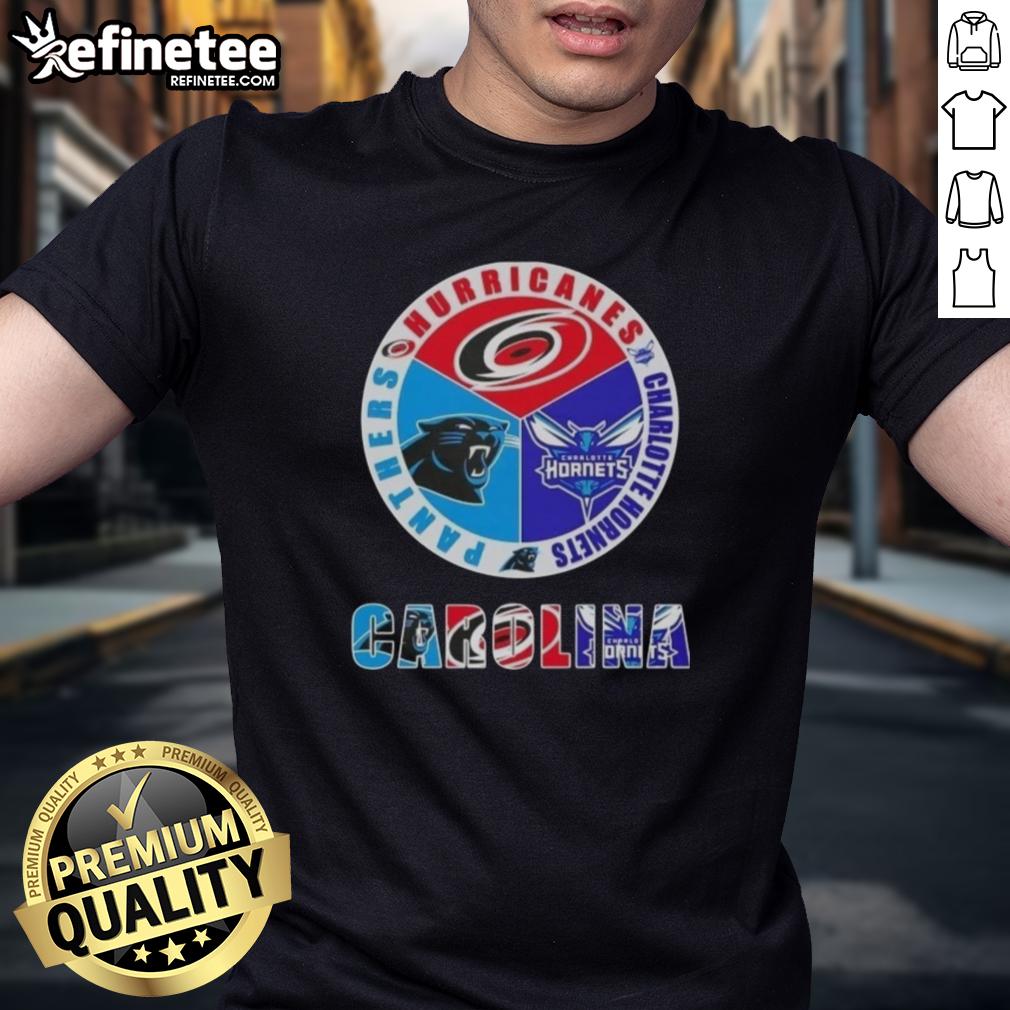 Good Carolina City Sports t-shirt featuring Hurricanes, Charlotte Hornets, and Panthers logos for fans of Carolina teams.