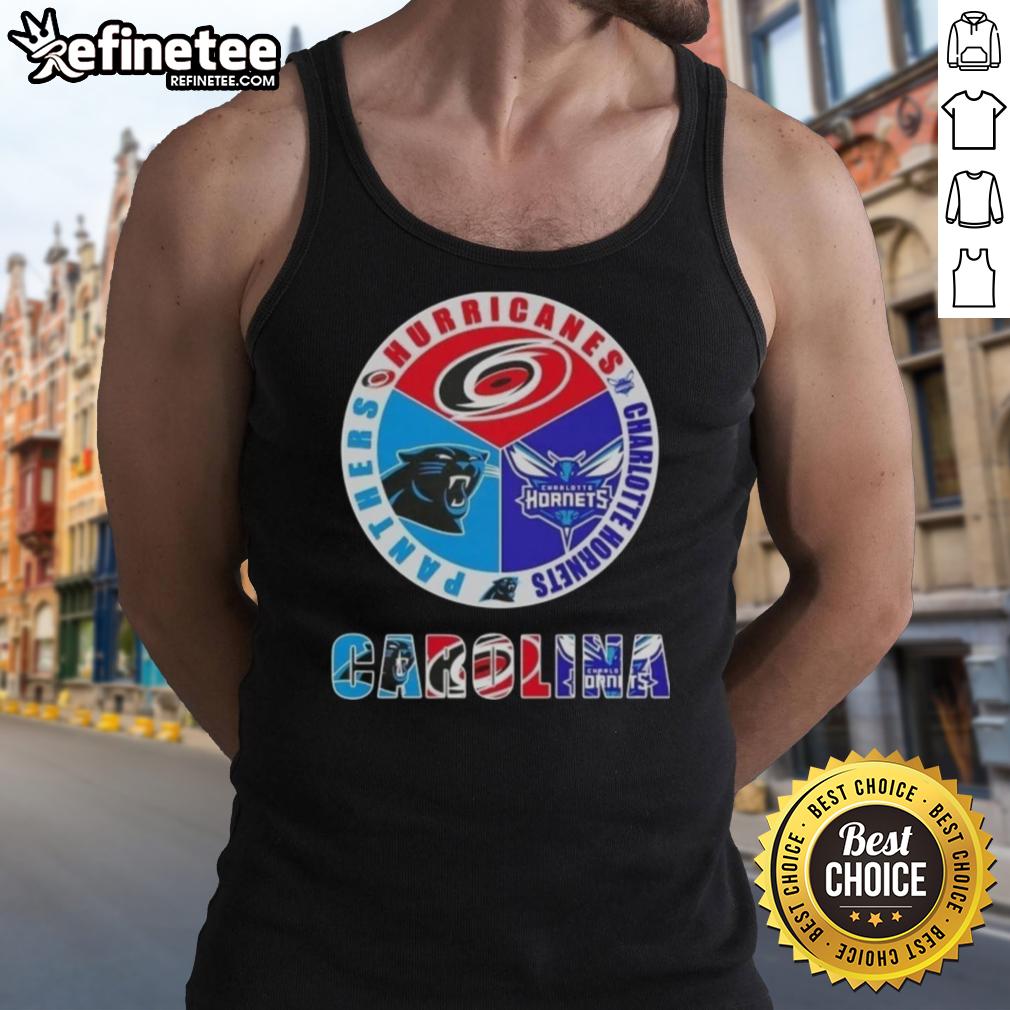 Good Carolina City Sports tank top featuring Hurricanes, Hornets, and Panthers logos for fans of Charlotte teams.