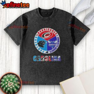 Alt Text: Good Carolina City Sports Hurricanes Charlotte Hornets Panthers logo washed t-shirt in vibrant colors.