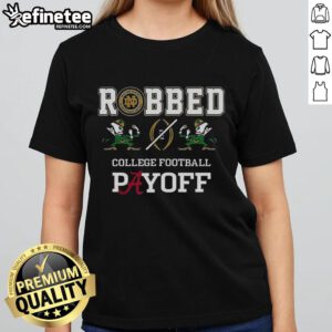 Good Notre Dame Fighting Irish and Alabama Crimson Tide ladies tee showcasing CFP playoff spirit and team pride.
