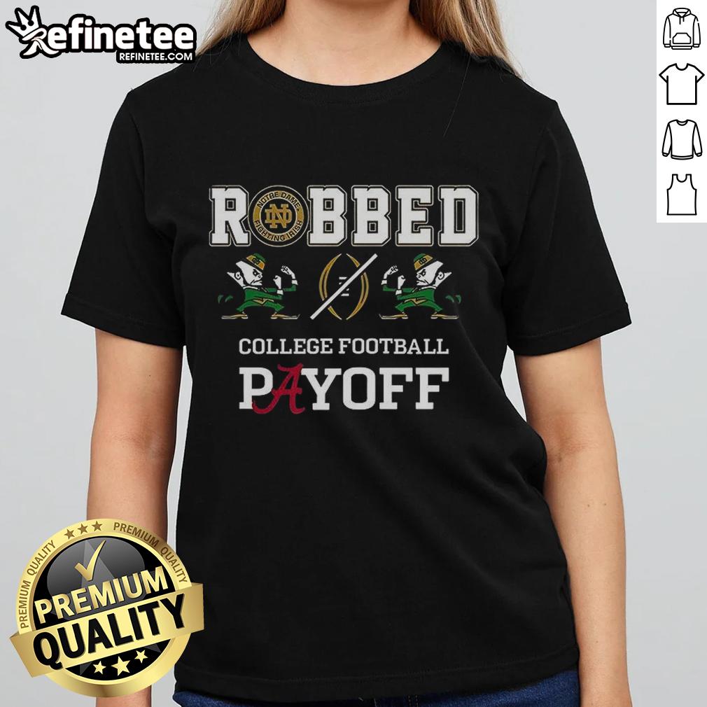Good Notre Dame Fighting Irish and Alabama Crimson Tide ladies tee showcasing CFP playoff spirit and team pride.