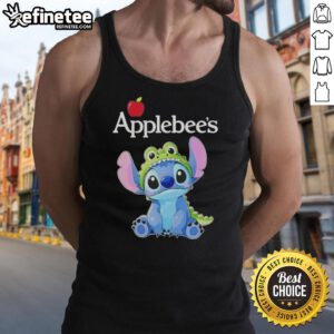 Good Stitch Cosplay wearing a Crocodile X Applebee's tank top, showcasing a vibrant and playful design at a convention.