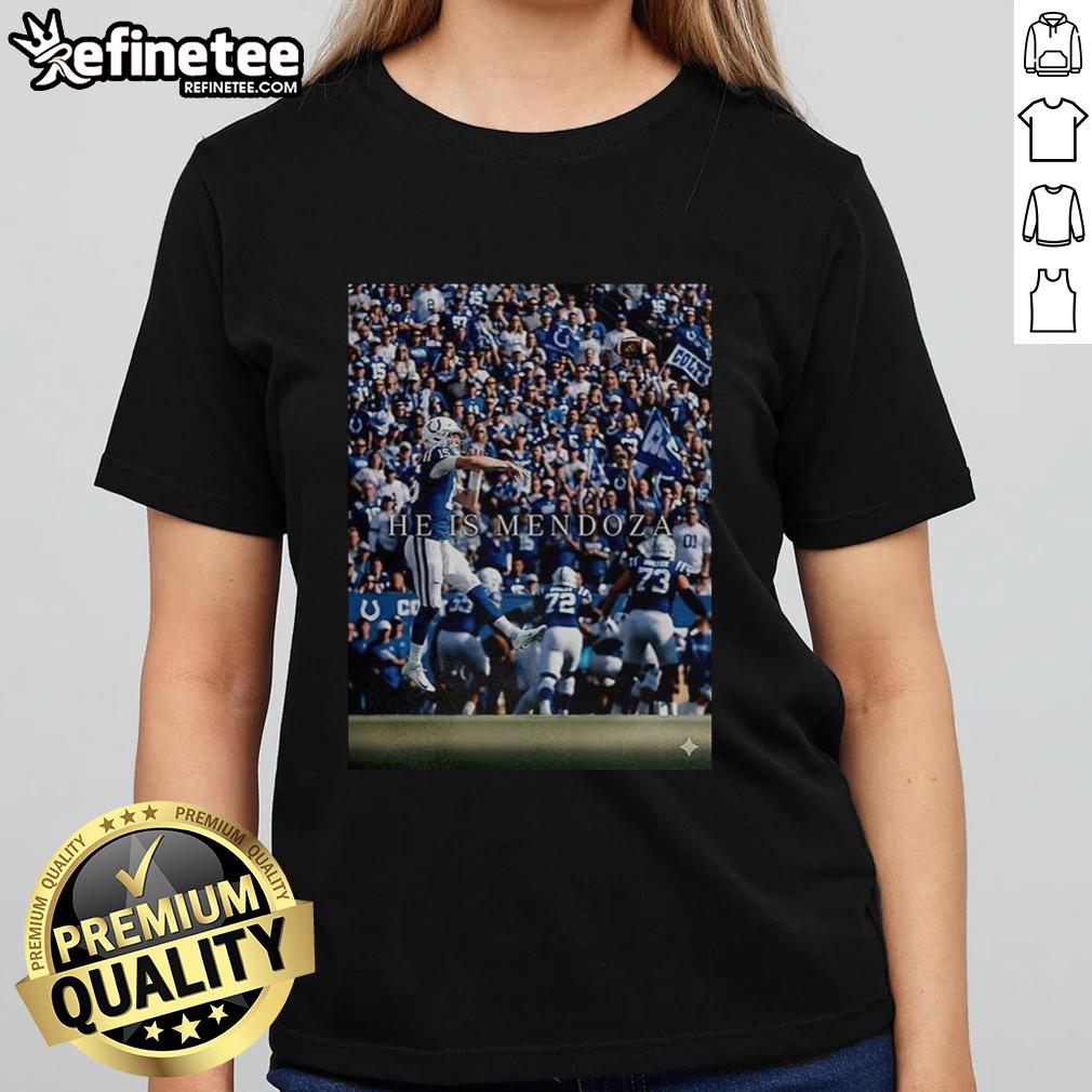 Hot Indianapolis Colts He Is Mendoza Ladies Tee featuring vibrant team colors and stylish design for female fans.