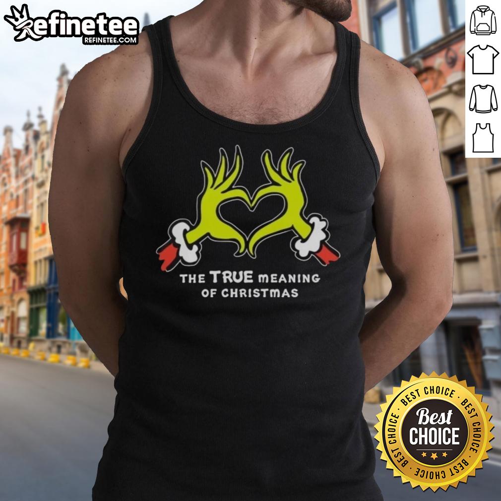 Nice Grinch hands forming a heart on a tank top, capturing the true meaning of Christmas in a festive design.